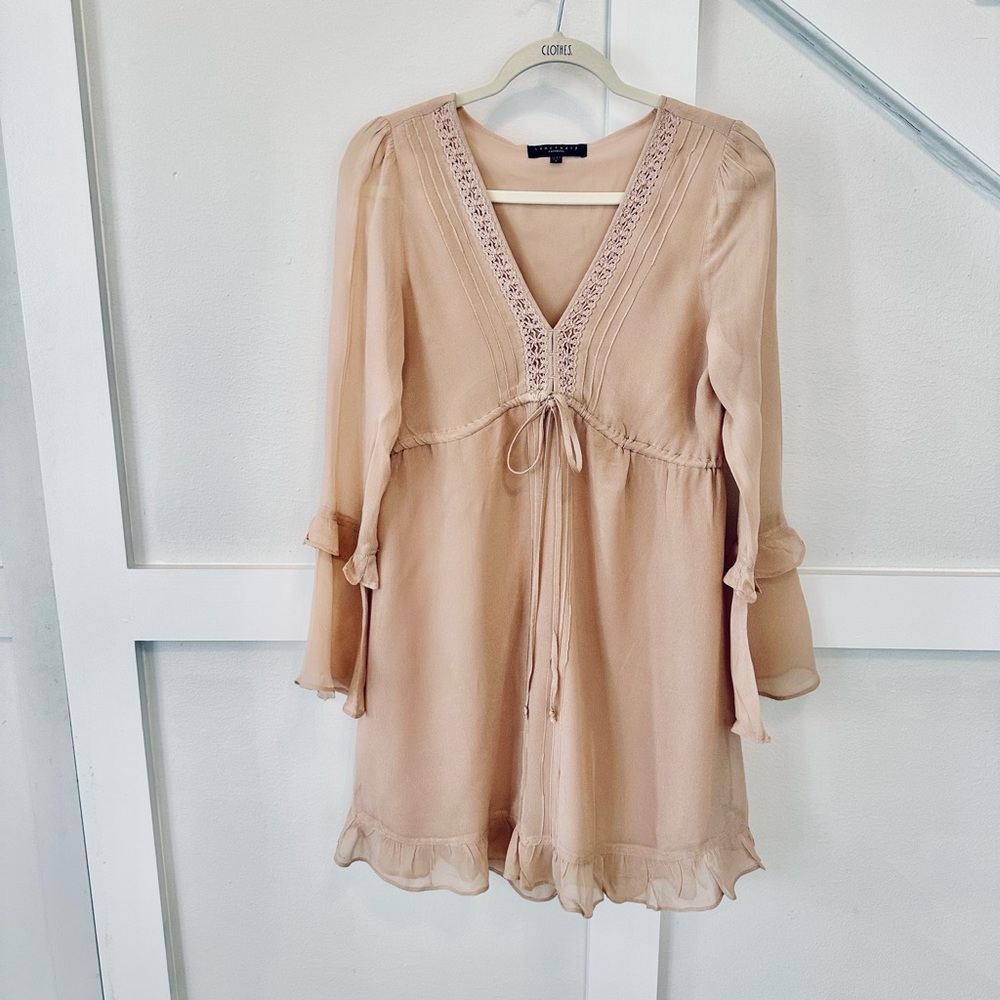Sanctuary Blush Pink Long Sleeves V-neck Empire Mini Dress size S
